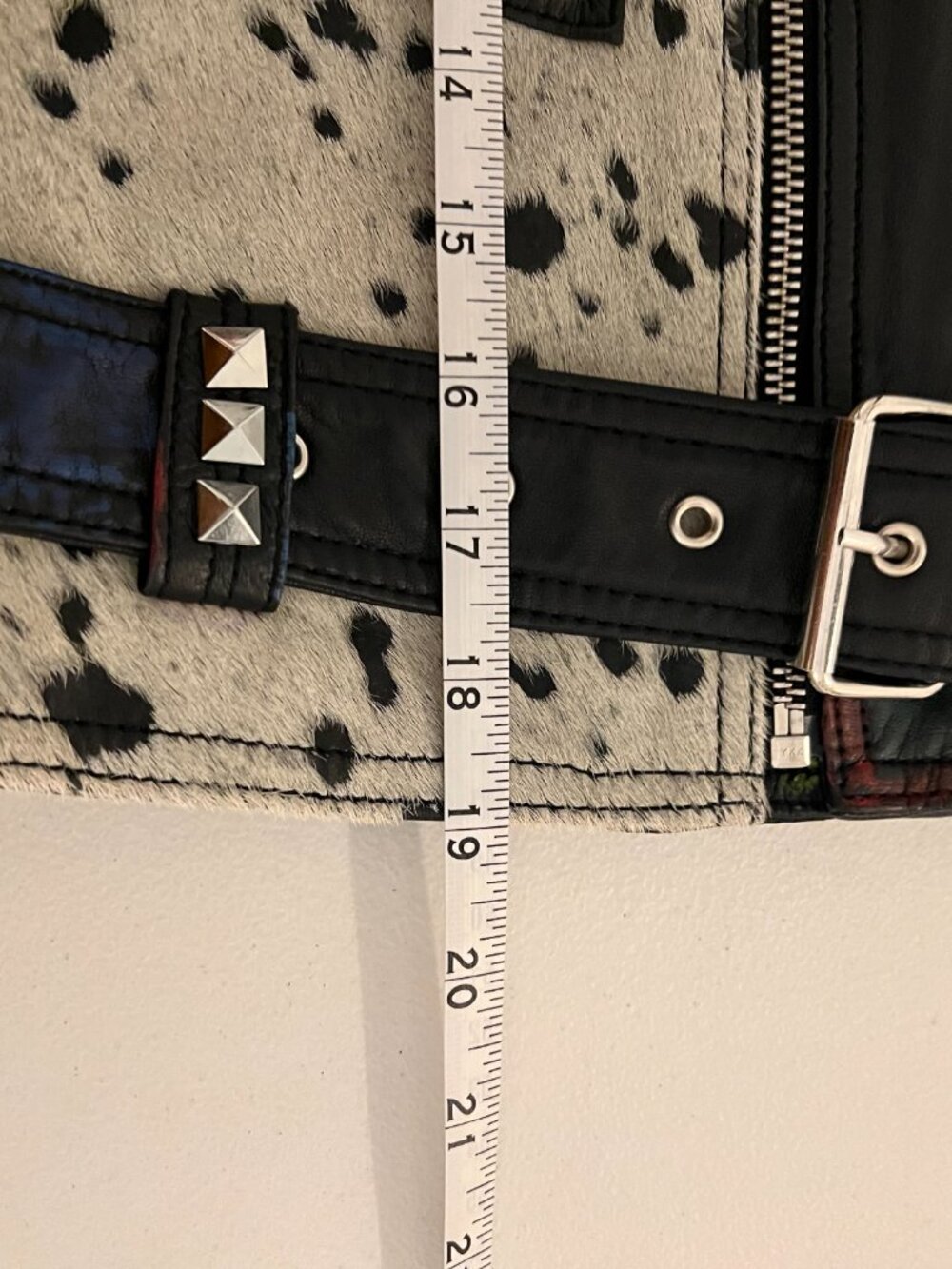 Zara Women M Ltd Edition Leather Battle Jacket Moto Studded Patchwork Cropped - Picture 15 of 16